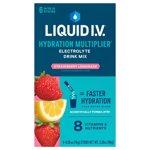Liquid I.V. Strawberry Lemonade Hydration Multiplier Powdered Electrolyte Drink Mix, 6 Count Packets