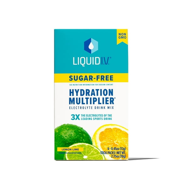 Liquid I.V. Sugar-Free Hydration Multiplier Electrolyte Powder Packet Drink Mix, Lemon Lime, 6 Ct