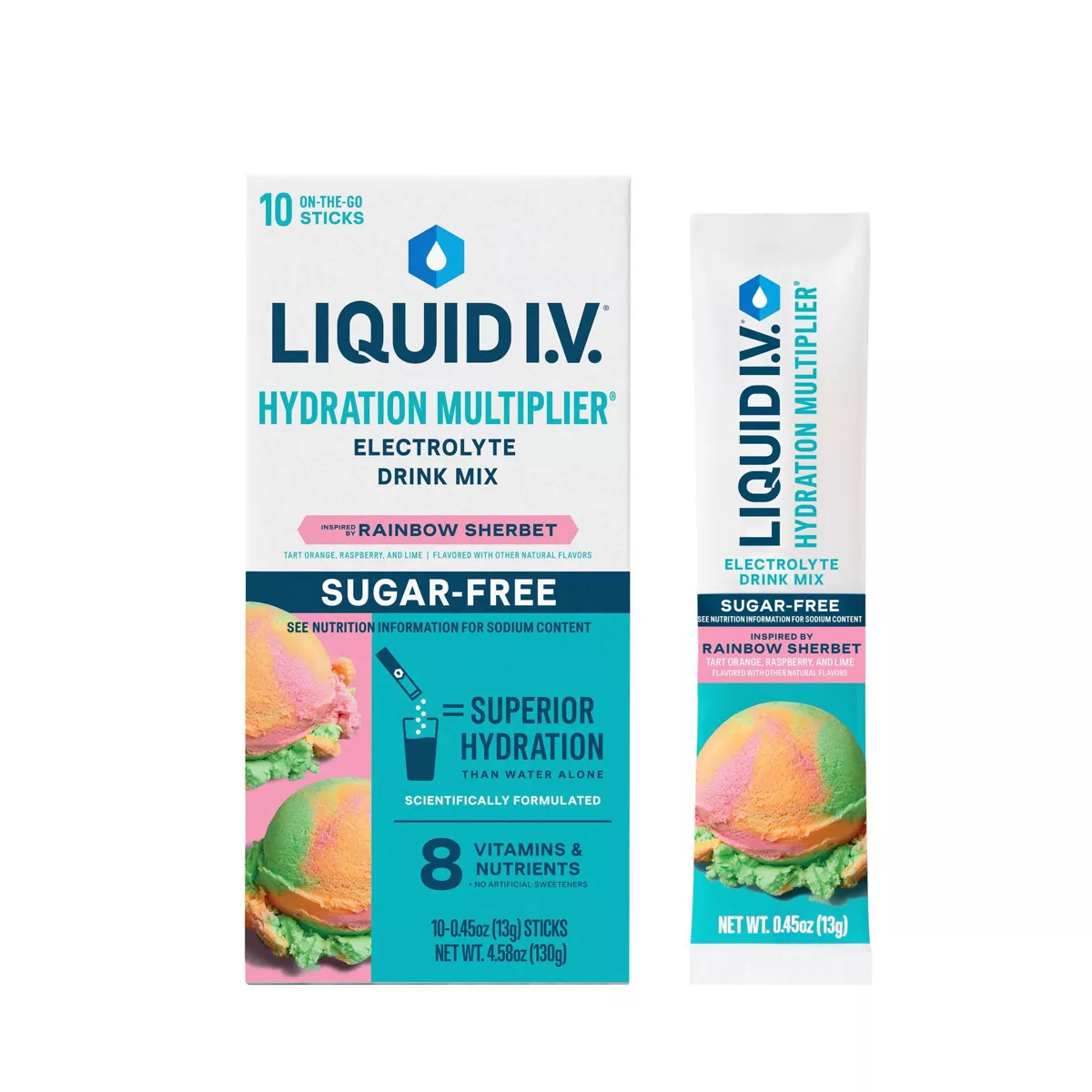 Liquid I.V. Hydration Multiplier Sugar-Free Rainbow Sherbet Electrolyte Drink Mix 10 - 0.45 oz Sticks