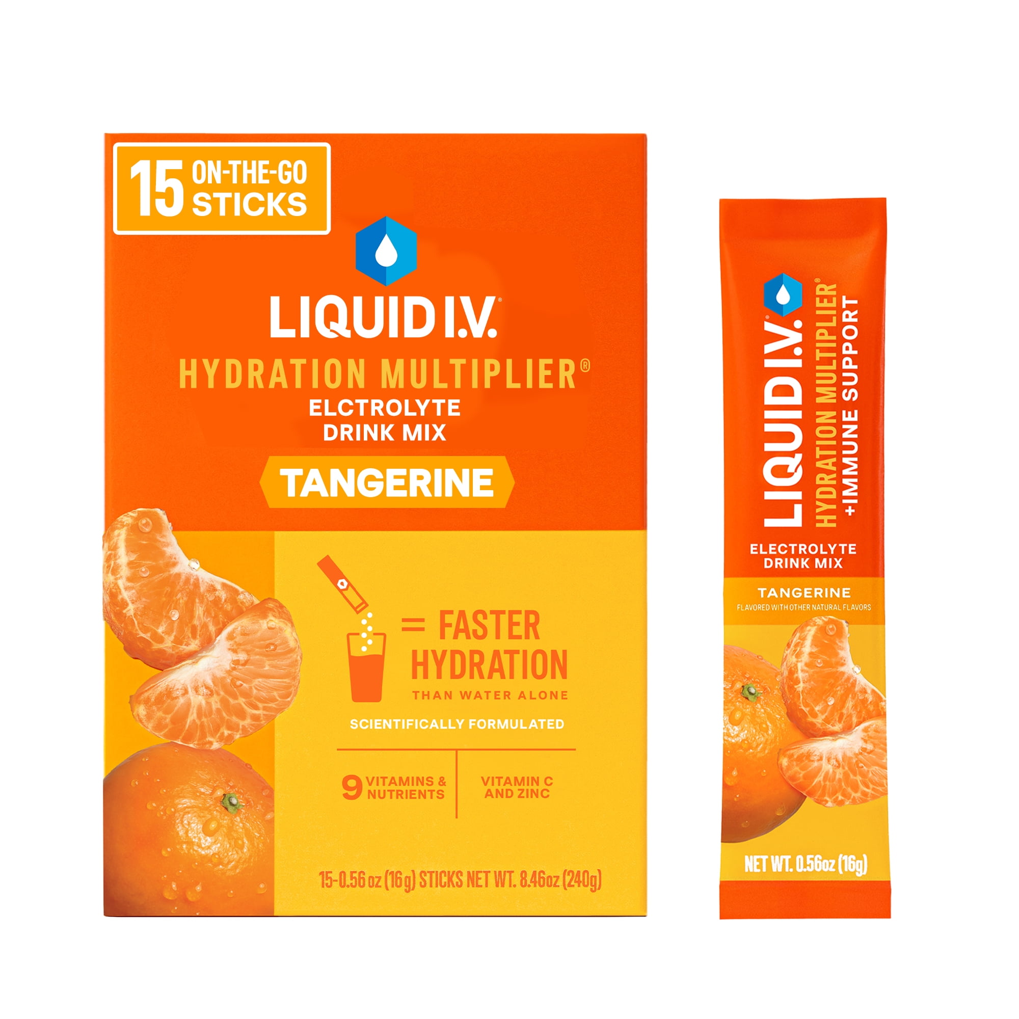 Liquid I.V. Tangerine Hydration Multiplier +Immune Support Powdered Electrolyte Drink Mix, 15 Count Packets