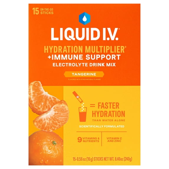Liquid I.V.® Tangerine Hydration Multiplier® +Immune Support Electrolyte Powder Drink Mix, 15 Count Packets