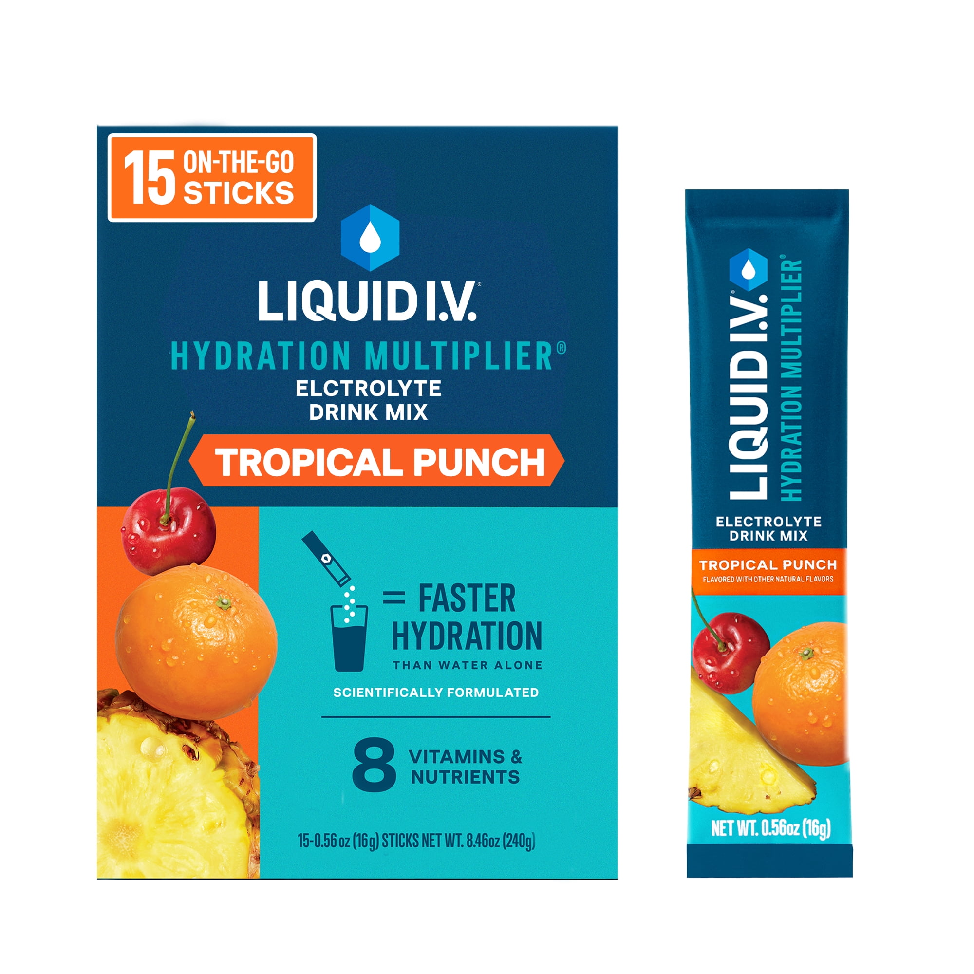Liquid I.V. Tropical Punch Hydration Multiplier Powdered Electrolyte Drink Mix, 15 Count Packets