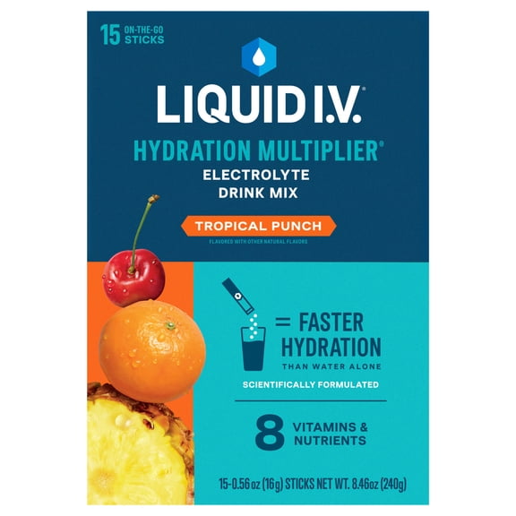 Liquid I.V. Tropical Punch Hydration Multiplier Powdered Electrolyte Drink Mix, 15 Count Packets