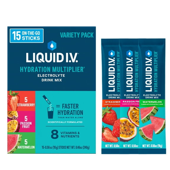 Liquid I.V. Variety Pack Hydration Multiplier Powdered Electrolyte Drink Mix, 15 count packets