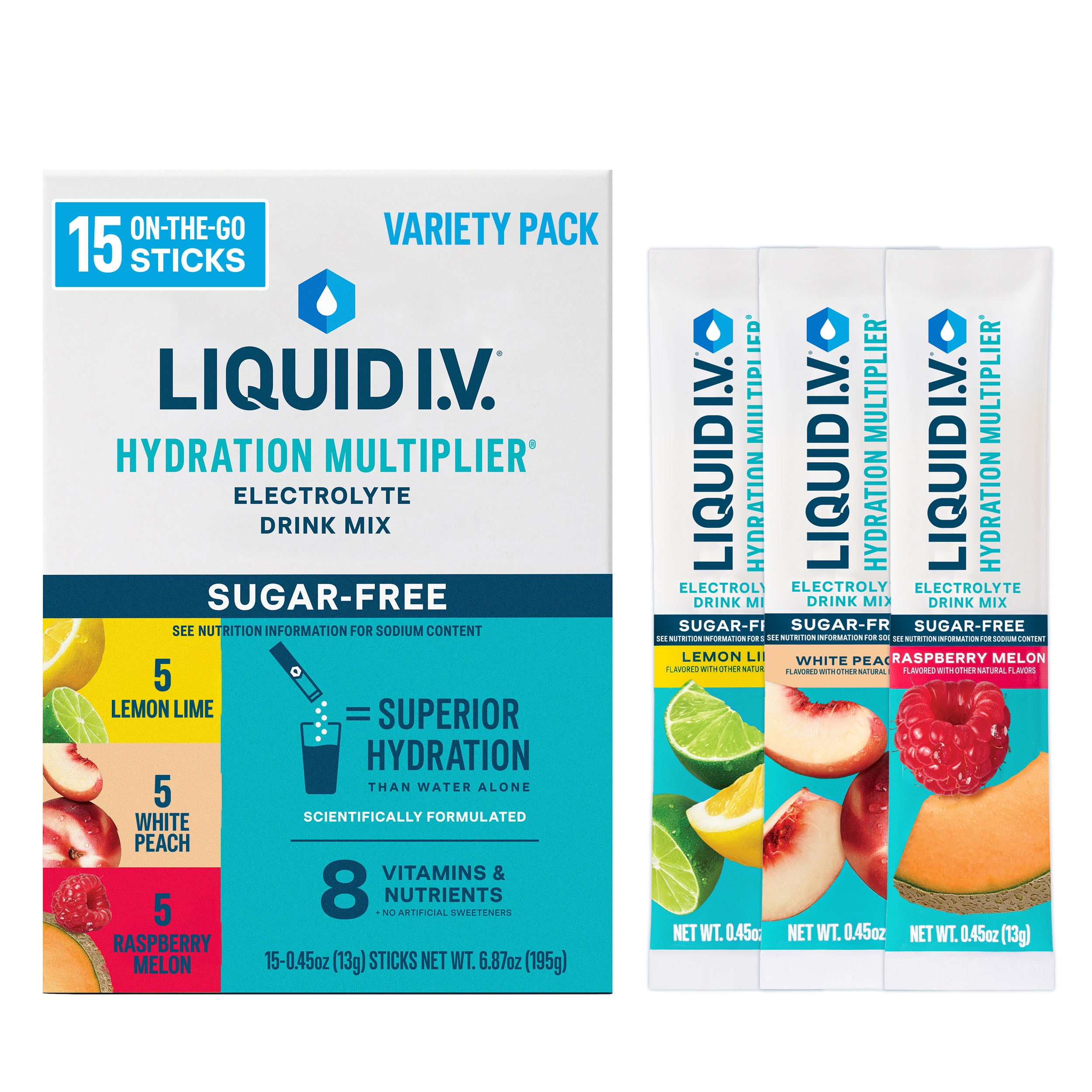 Liquid I.V. Variety Pack Sugar-Free Hydration Multiplier Powdered Electrolyte Drink Mix, 15 Count Packets