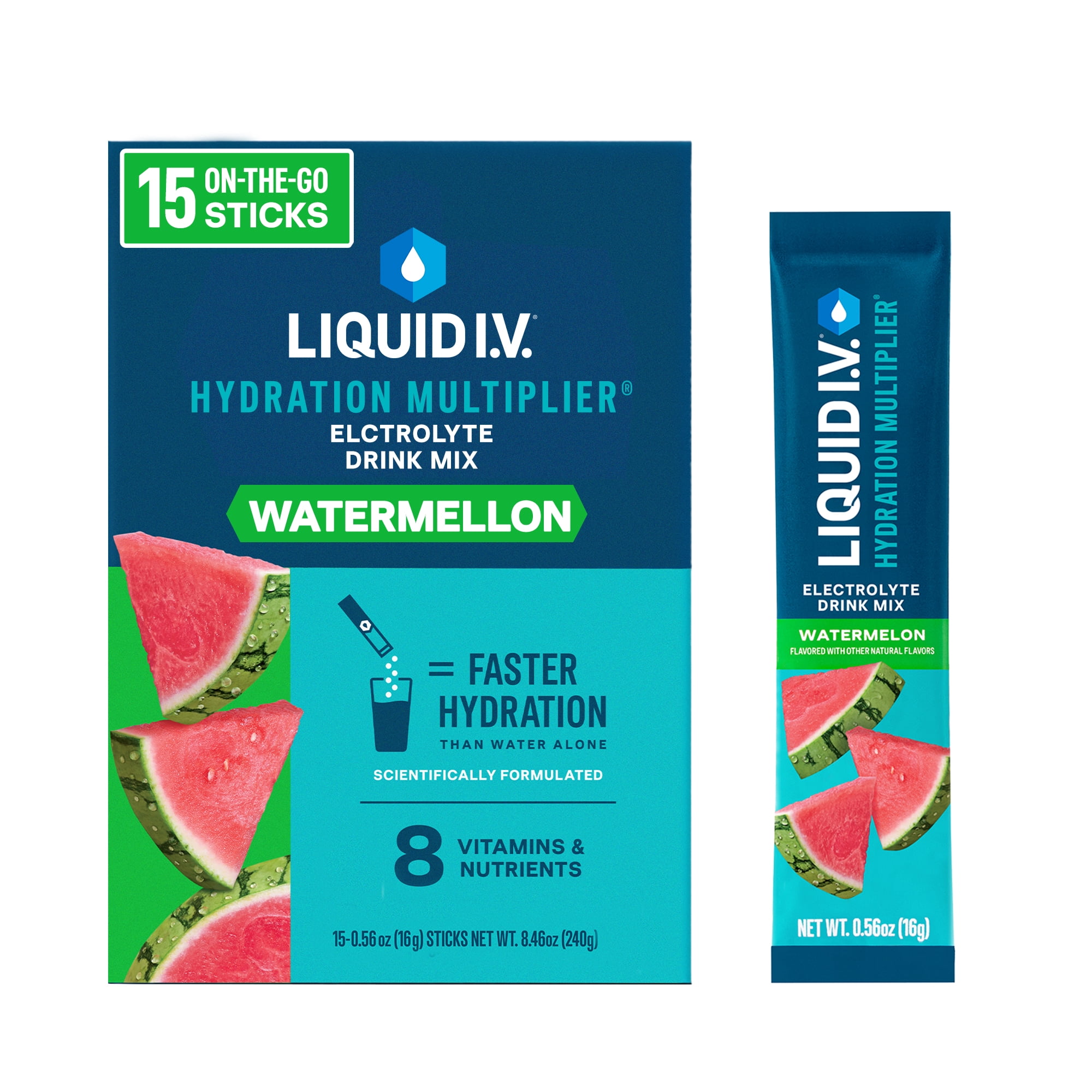 Liquid I.V. Watermelon Hydration Multiplier Powdered Electrolyte Drink Mix, 15 Count Packets
