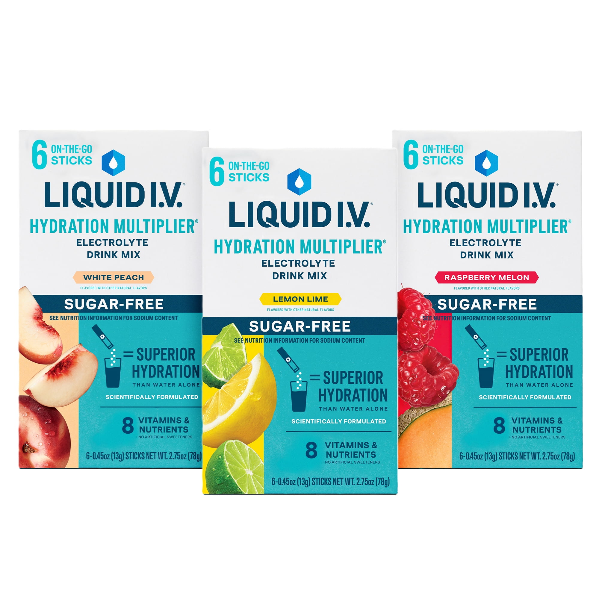 Liquid I.V.® White Peach, Lemon Lime, Raspberry Me