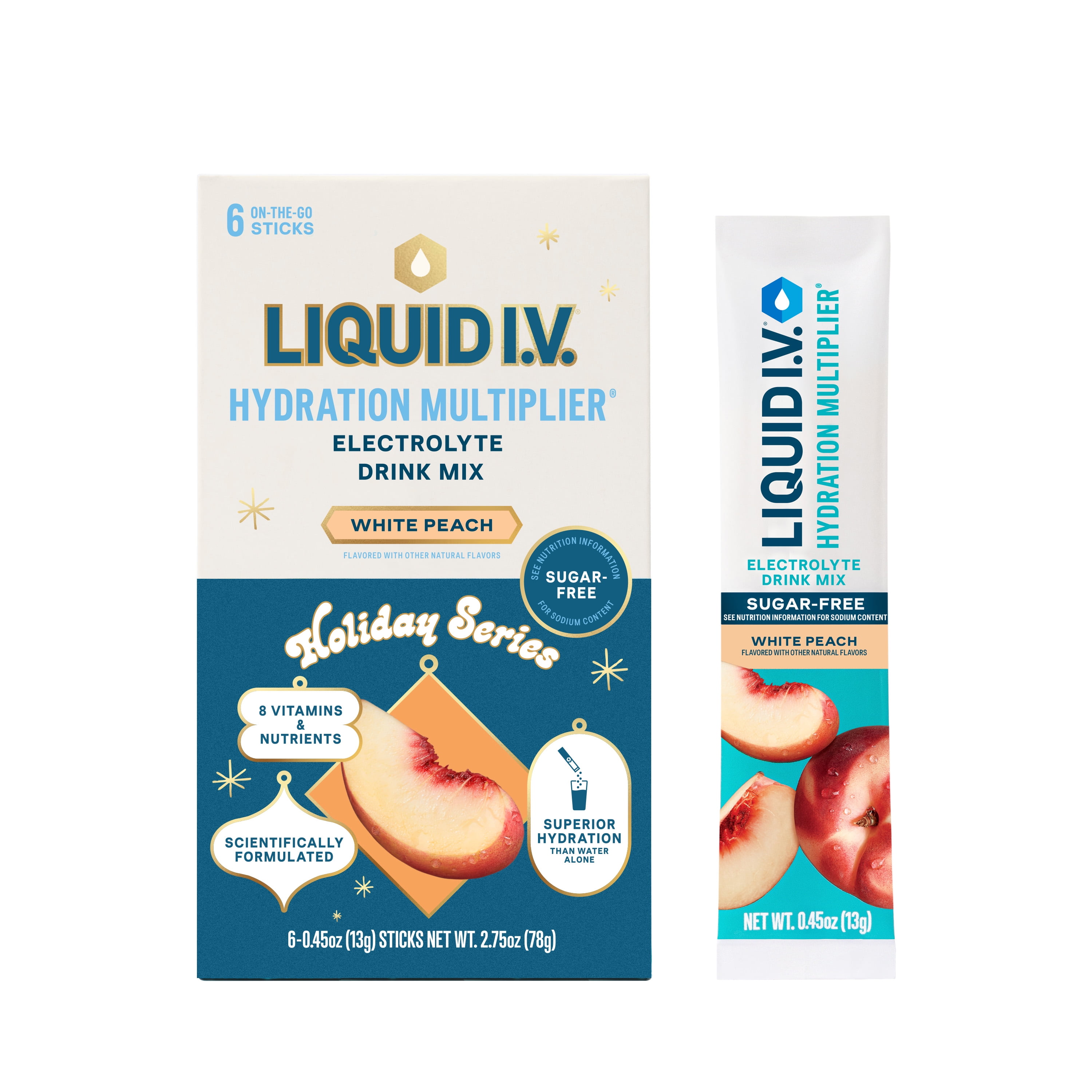 Liquid I.V. White Peach Sugar-Free Hydration Multiplier Powdered Electrolyte Drink Mix, 6 Count Packets