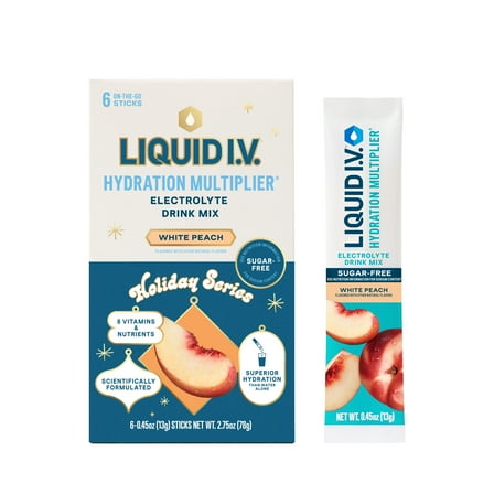 Liquid I.V.® White Peach Sugar-Free Hydration Multiplier® Powdered Electrolyte Drink Mix, 6 Count Packets