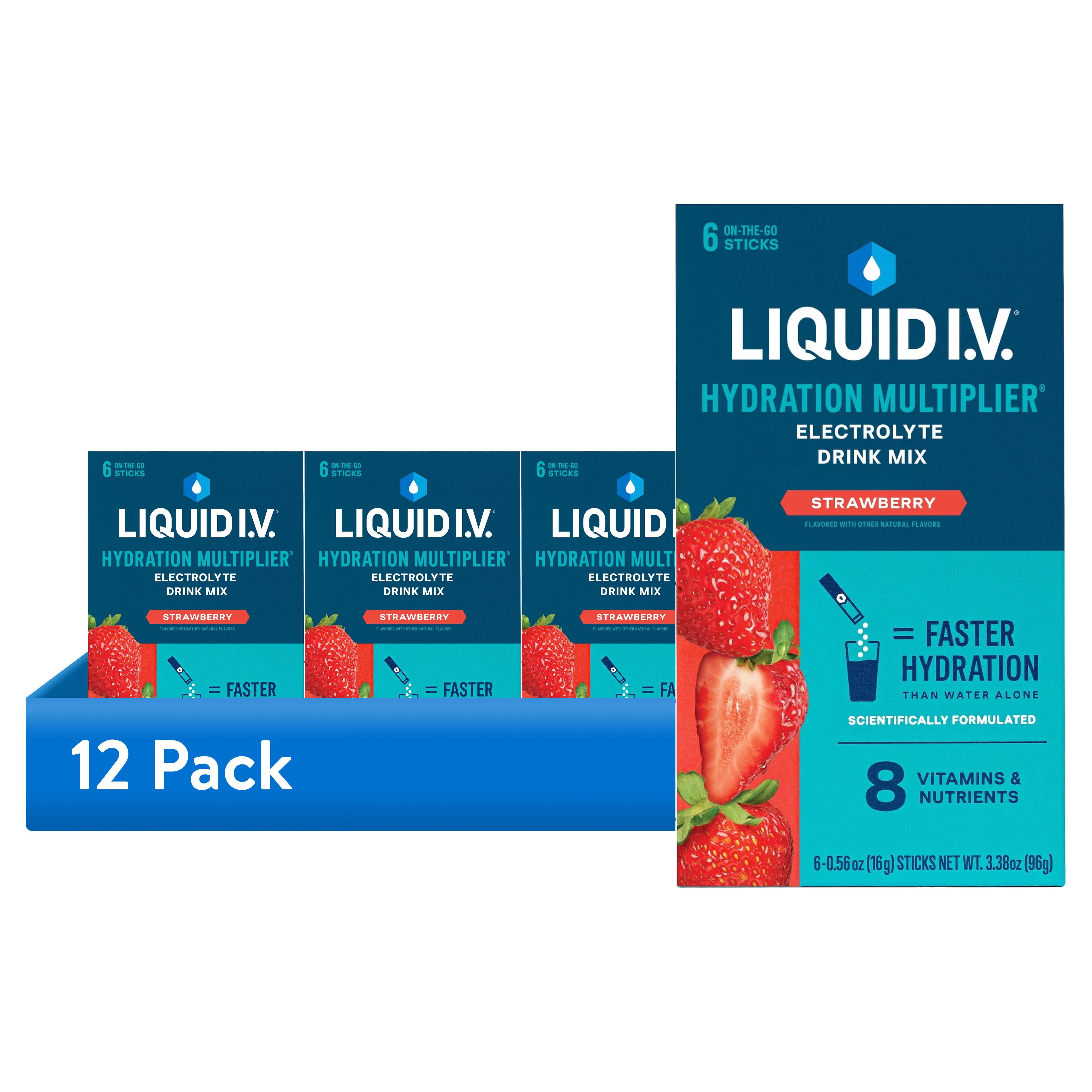 (12 pack) Liquid I.V.® Strawberry Hydration Multiplier® Powdered Electrolyte Drink Mix, 6 Count Packets