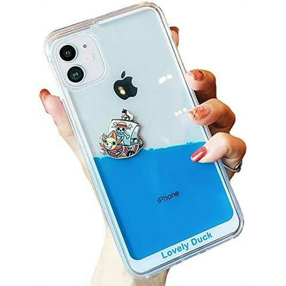 Liquid Ice Cream Case Compatible with iPhone, Summer Series 3D Cute Quicksand Flowing Floating Bling Glitter Sparkle Soft Case for Girls Women (Pirate Ship, iPhone 13 Pro Max)