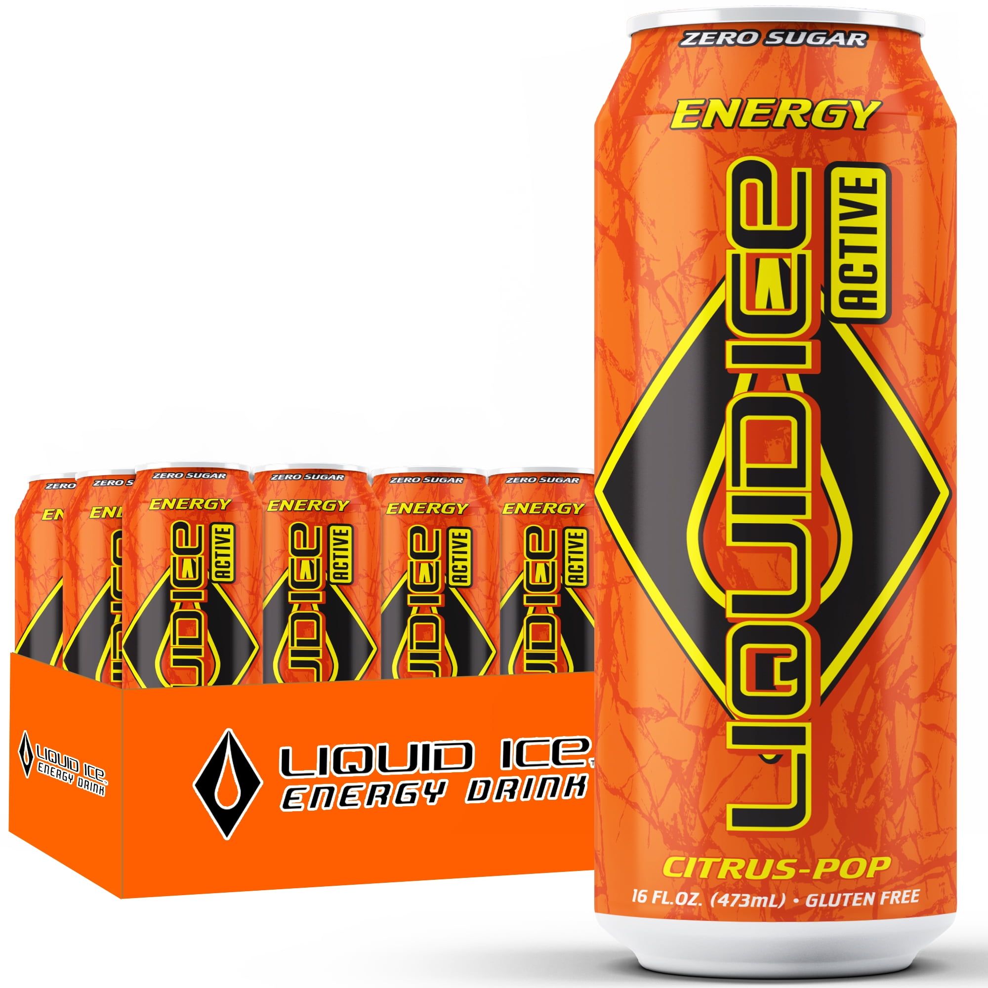 Liquid Ice Energy Drink Citrus Pop Active, 16 Oz Cans (12 Pack
