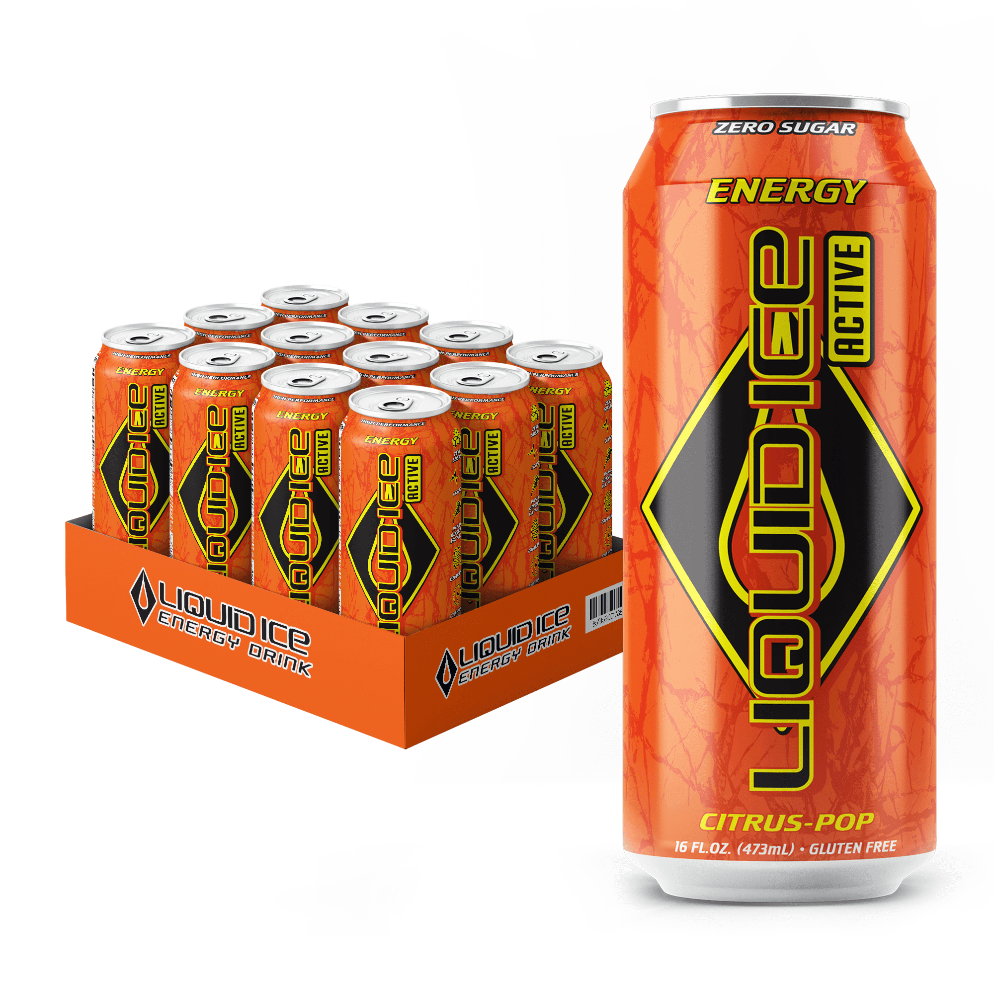 Walmart Black Friday Deals 2025 Liquid Ice Active Energy Drink, Citrus Pop, Zero Sugar, 160mg Natural Caffeine from Green Tea with CoQ10 & Ginseng, Clean Focus & Performance Support, Gluten Free, 16oz Cans (12 Pack)