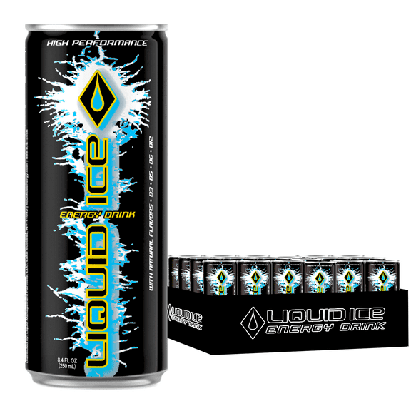 Liquid Ice Energy Drink, Supreme Classic, with 80mg Caffeine plus Taurine & B-Vitamins, Real Sugar, 8.4 Fl Oz, Pack of 24 Cans