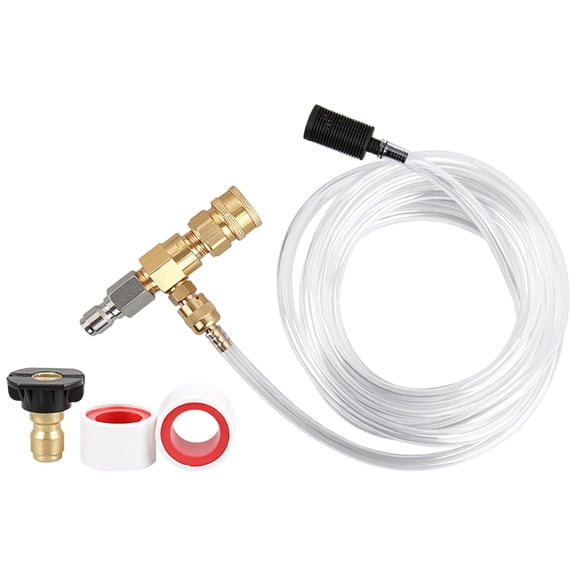 Liquid Injector for Pressure Washer, Adjustable Valve Downstream Injector, with 9.8 ft Hose, 1/4 Quick Connect Nozzle, Sealing Tapes, Filtered Hose, 6.1 x 6.1 x 2.2 in / 15.5 x 15.5 x 5.5 cm