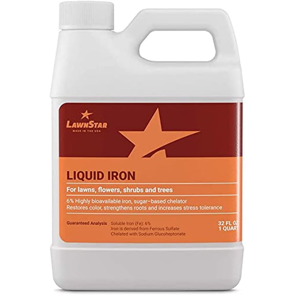 Liquid Iron (32 OZ) for Plants - Multi-Purpose, Suitable for Lawn, Flowers, Shrubs, Trees - Treats Iron Deficiency, Root Damage & Color Distortion EDTA-Free, American Made