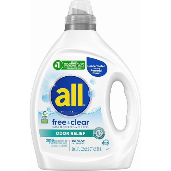 Liquid Laundry Detergent, Free Clear for Sensitive Skin with OXI, Unscented and Hypoergenic, 2X Concentrated, 90 Loads