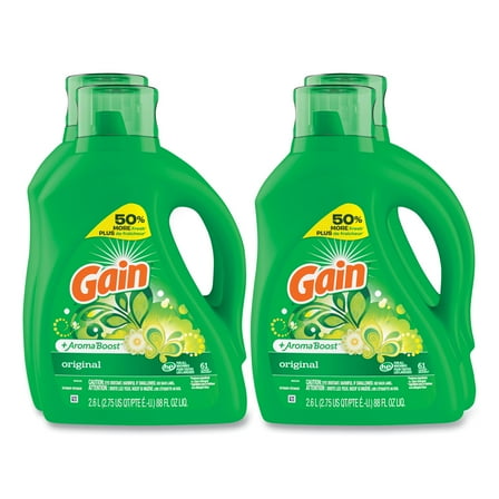 Liquid Laundry Detergent, Gain Original Scent, 88 oz Pour Bottle, 4/Carton | Bundle of 2 Cartons