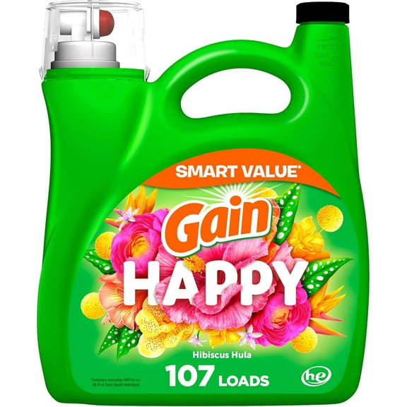 Liquid Laundry Deternt, Happy, HE Compatible, 154 fl oz, 107 Loads