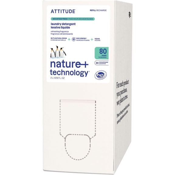 Liquid Laundry Detergent Refill, EWG Verified, HE Compatible, Plant-Based & Vegan, Natural Laundry Soap, Mountain Fresh Scent, 80 Loads, 67.6 Fl Oz