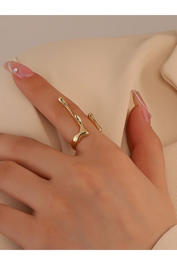 Liquid Lava Droplet Open Ring In Yellow Gold Tone, Unisex Fashion Jewelry