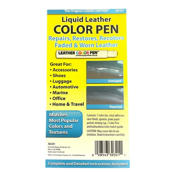 Liquid Leather - Color Pen Repair Kit - for Cloth Car Seats Footwear - 7 Colors & Grain Paper