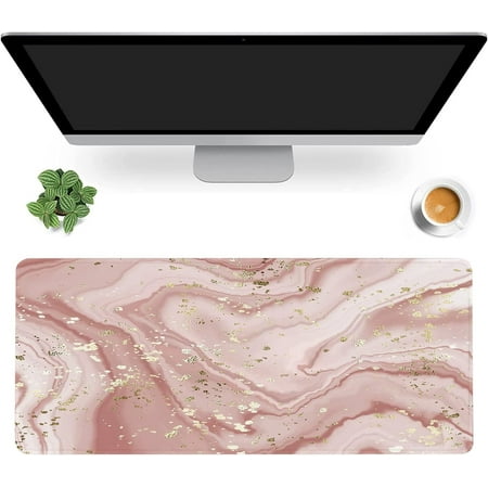 Liquid Marble Desk Mat,Abstract Marble with Gold Splatter Gaming Mouse Pad,Large Non-Slip Rubber Base Mousepad with Stitched Edges,Waterproof Mouse Mat Desk Pad for Office Game Home 35.4x15.75 in