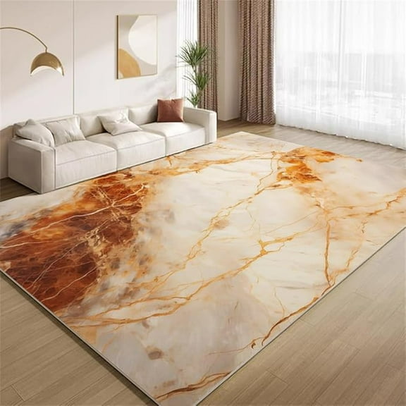 Liquid Marble Modern Abstract Area Rug, Orange Gold Beige Aesthetic Rugs Low Pile Non-Slip Living Room Carpet Soft Washable Indoor Kitchen Reading Room Kitchen Rugs 2 x 3ft