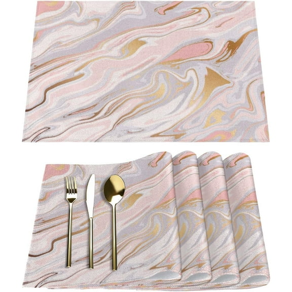 Liquid Marble Texture Placemats Set of 4 Rectangle Table Mats Washable Heat-Resistant Place Mat for Kitchen Dining Table Decor Indoor Outdoor