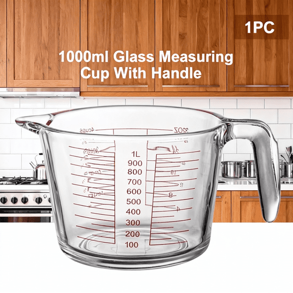 Liquid Measuring Glass Cup - 1000ml Heatproof Borosilicate Measuring Jug with Handle,Precise Ml Oz Marks,Microwave Oven Safe,Large Capacity for Baking Cooking Mixing