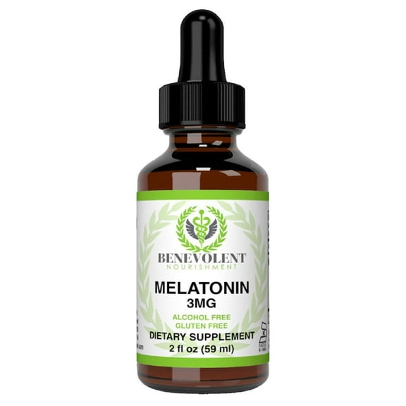 Benevolent Natural Melatonin Liquid 3mg - Nighttime Sleeping Aid for Adults Extra Strength, Raspberry and Vanilla Flavour, Effective Sleep Aid Sublingual Drops, Faster Absorption, Vegetari