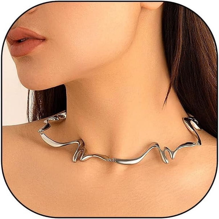 Liquid Metal Choker Necklace, Chunky Dainty Geometric Twist Punk Lava Chain Necklace, Fashion Irregular Rock Hip Hop Accessories for Women - Walmart.com Liquid Metal Choker Necklace, Chunky Dainty Geometric Twist Punk Lava Chain Necklace, Fashion Irregular Rock Hip Hop Accessories for Women - Walmart.com