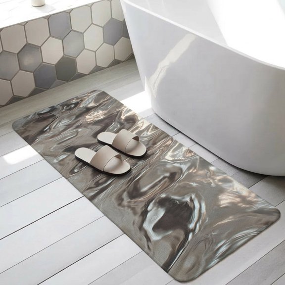 Liquid Metal Grey Bathroom Runner Rugs Non Slip Washable Absorbent Narrow Long Bath Mat Ripple Effect Minimalist Modern Runner Rugs for Kitchen Hallway Bedroom Laundry Study Room 31.5"x78.7"