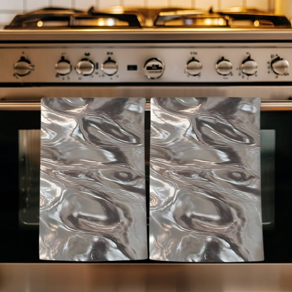 Liquid Metal Grey Kitchen Towels Set of 1, Ripple Effect Minimalist Modern Absorbent Dish Towels for Kitchen, Microfiber Hand Towel, Quick Drying Tea Towel for Cleaning Decorative Dishcloths