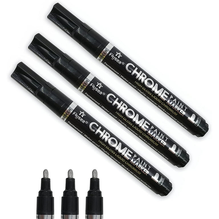 Liquid Chrome Pump Marker, TSV Silver Alcohol Mirror Reflective Paint Pen, for DIY Arts Refill Model Graffiti (1mm/3mm), Size: 1 mm, Black