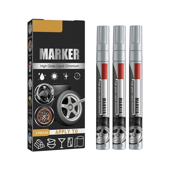 Liquid Mirror Marker Pen Set - 3pcs DIY Chrome Effect Paint Pens for Car, Glass, Ceramic, Plastic - Waterproof, Scratch Resistant, UV Resistant