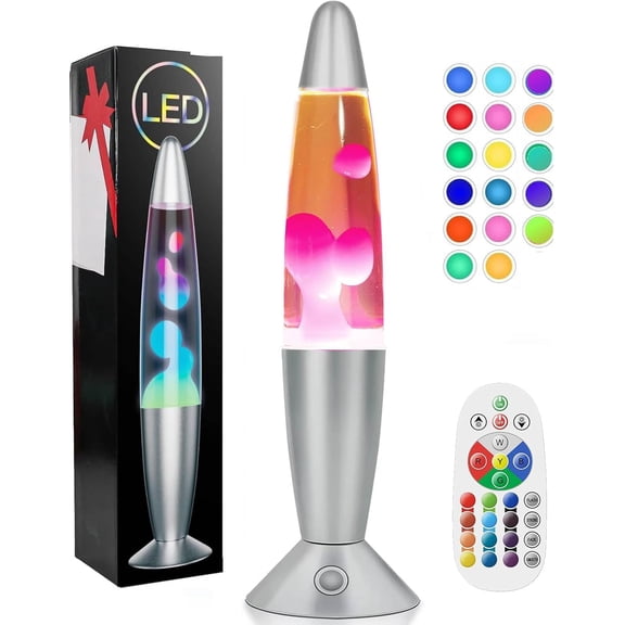 Liquid Motion Lamp with Remote 17 Colors Changing, 13.5 Inch Magma for Home Decor, Bedroom, Office (Silver)