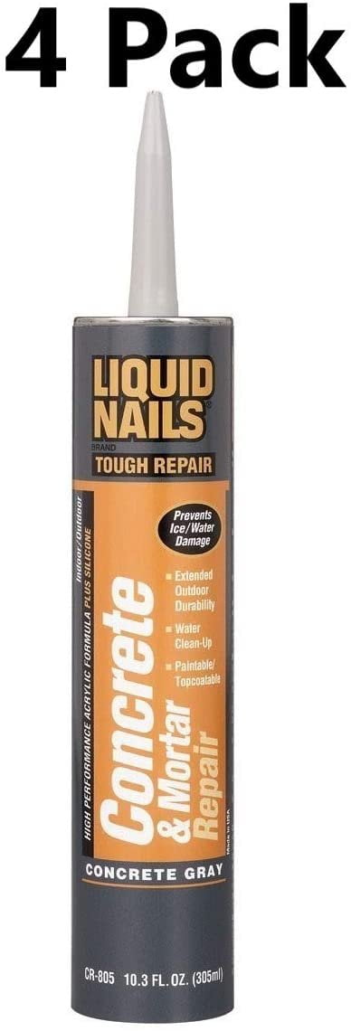 LIQUID NAILS CR-805, Siliconized Acrylic Latex, Gray Concrete Industrial Sealant, 10.3 oz, 4 Piece