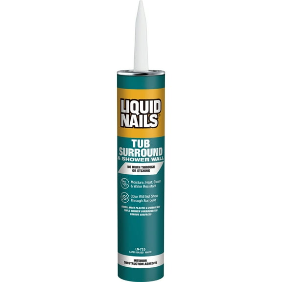 Liquid Nails Tub Surround Bright White Low VOC Interior Tub and Shower Hardware Adhesive, 10 oz