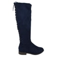 thumbnail image 1 of Liquid Navy Blue Suede Faux City Classified Women Flat Boots Side Zipper Back Lace Up Style Knee High 7.5, 1 of 3