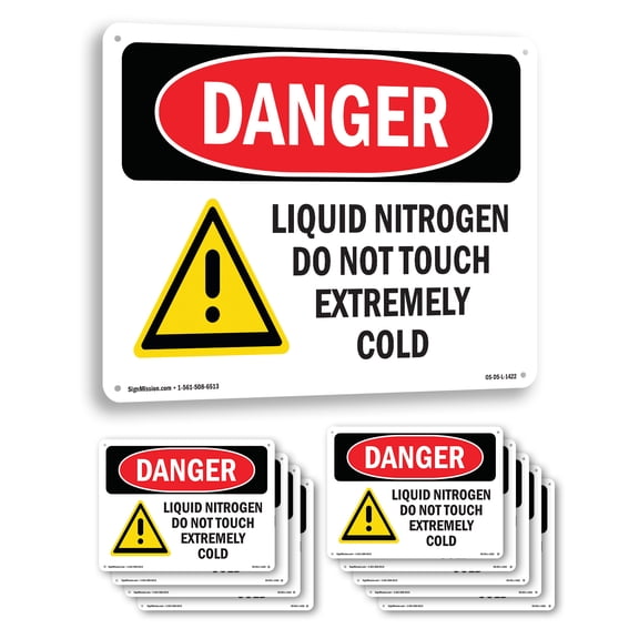 Liquid Nitrogen Do Not Touch Extremely Cold OSHA Danger Aluminum Sign 10 Inch x 7 Inch - 10 Pack