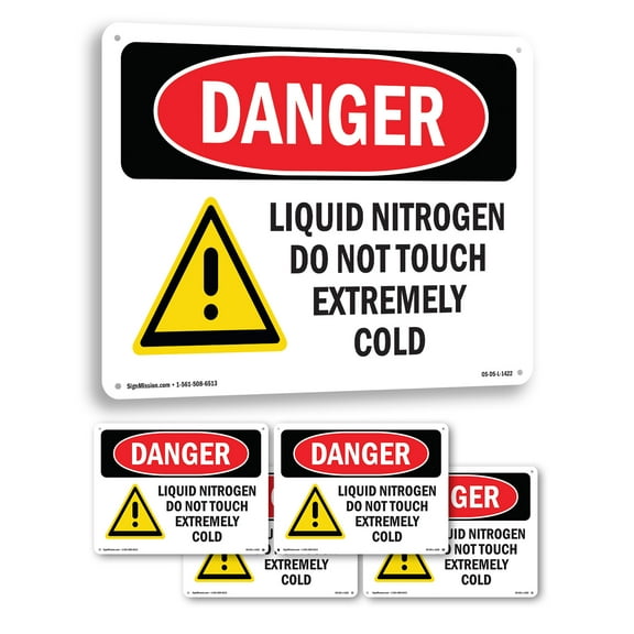 Liquid Nitrogen Do Not Touch Extremely Cold OSHA Danger Rigid Plastic Sign 10 Inch x 7 Inch - 5 Pack