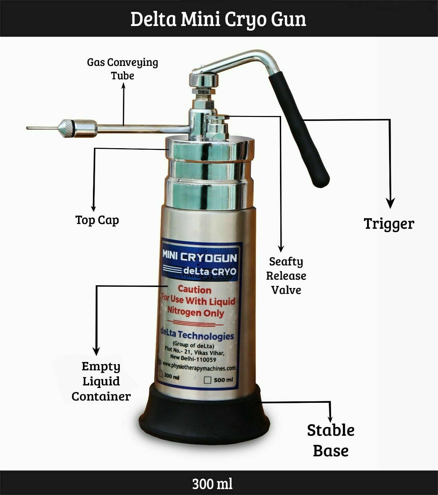 Liquid Nitrogen (LN2) Sprayer Freeze Treatment Instrument Unit 300ml (10.14 oz) from Delta