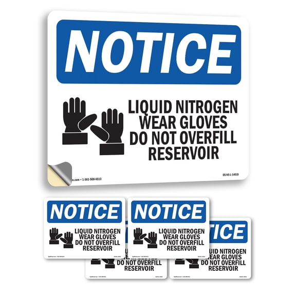 Liquid Nitrogen Wear Gloves With Symbol OSHA Notice Vinyl Decal Label 5 Inch x 3.5 Inch - 5 Pack