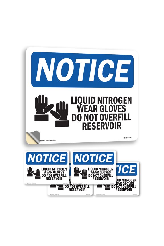Liquid Nitrogen Wear Gloves With Symbol OSHA Notice Vinyl Decal Label 5 Inch x 3.5 Inch - 5 Pack