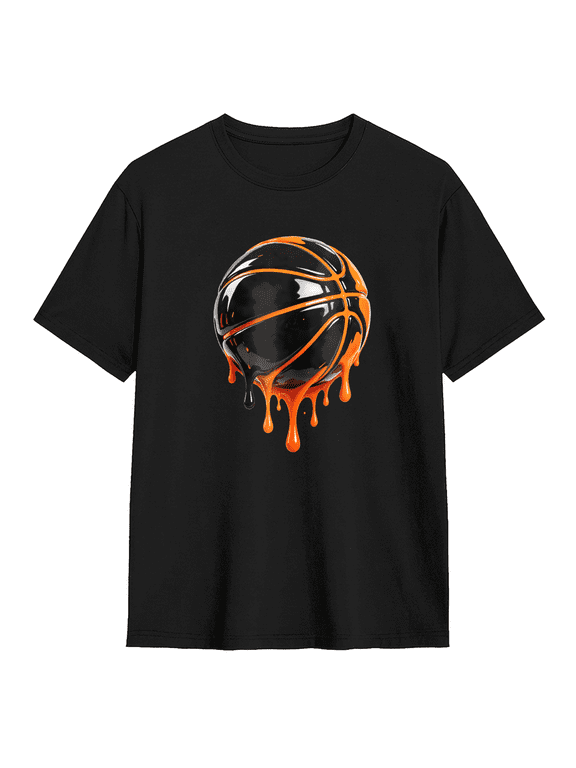 Liquid Paint Drip Basketball Graphic Tee for Men and Women Vibrant Sports Dunk Cotton Short Sleeve T Shirt