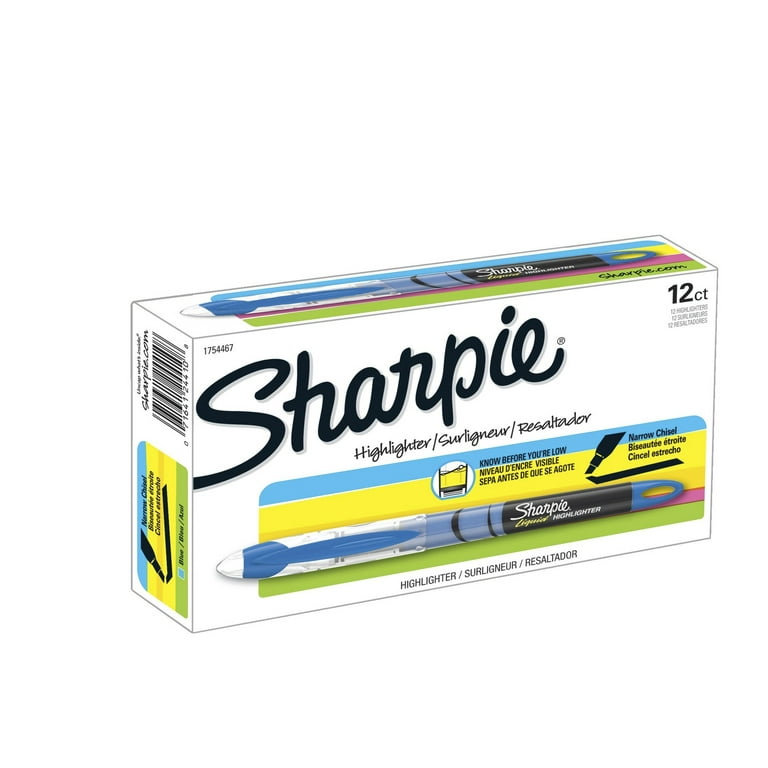 Liquid Pen Style Highlighters, Fluorescent Blue Ink, Chisel Tip, Blue/Black/Clear Barrel, Dozen