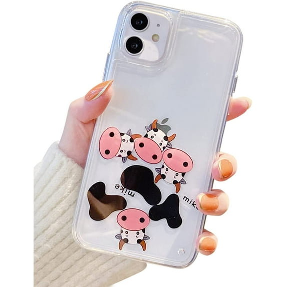 Liquid Phone Case Compatible with iPhone 11, Cool Cartoon Design, Floating Bumper Protective Case Hard Back Shell Cover (Cute Cows, iPhone 11)