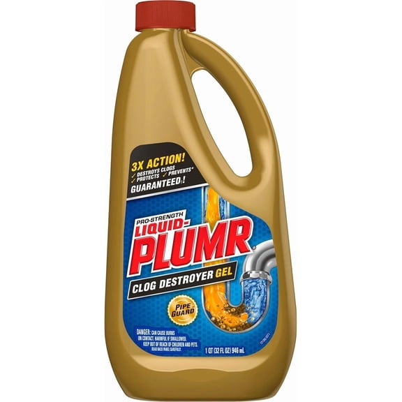 Liquid-Plumr Pro-Strength Clog Destroyer Gel 32Oz Drain Cleaner With Pipeguard