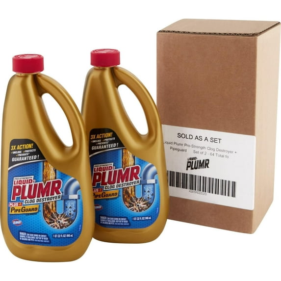 Liquid-Plumr Pro-Strength Full Clog Destroyer Plus PipeGuard, 32 oz Bottles - 2 Pack